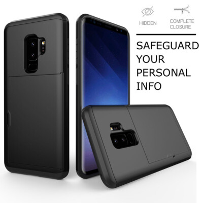 Slide Card Slot Holder Wallet Case Shockproof Cover For Samsung S8 S9 S10 S20