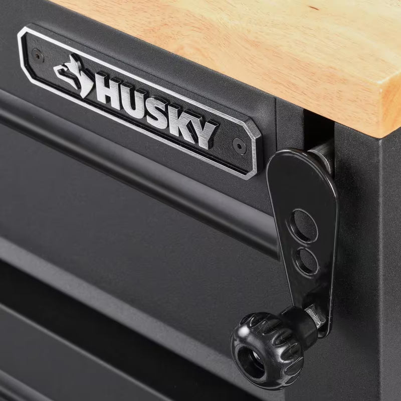 Work Bench Tool Chest Hard Wood Solid Top 72x24 in 18 Drawer Matte Black Rolling