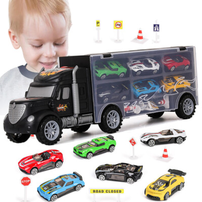 Toddler Toys for 3-4 Year Old Boys,Large Transport Truck Toys Set w/ 6 Vehicles
