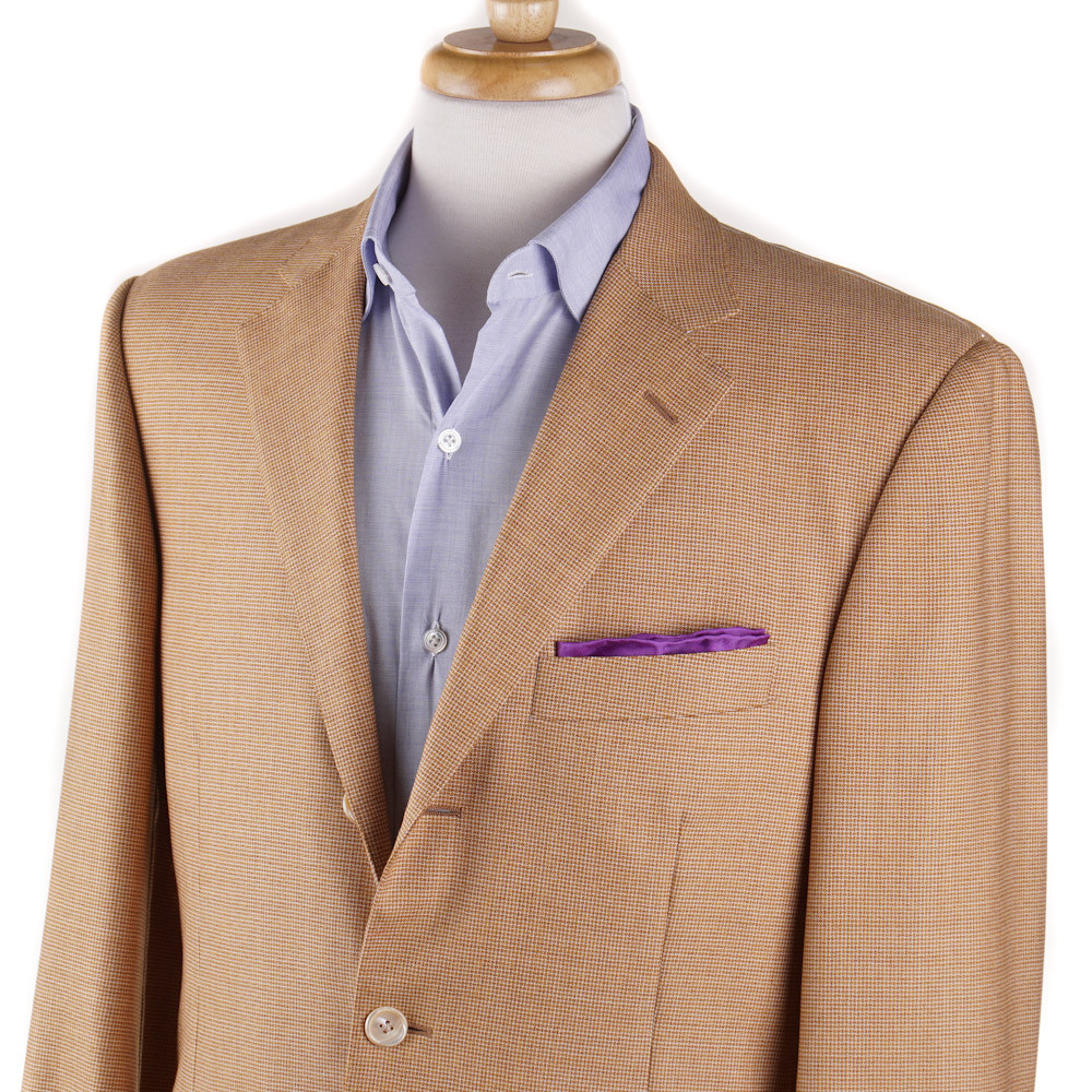 Pre-owned Belvest $2395  Orange Micro Houndstooth Super 120s Wool Sport Coat 40 R