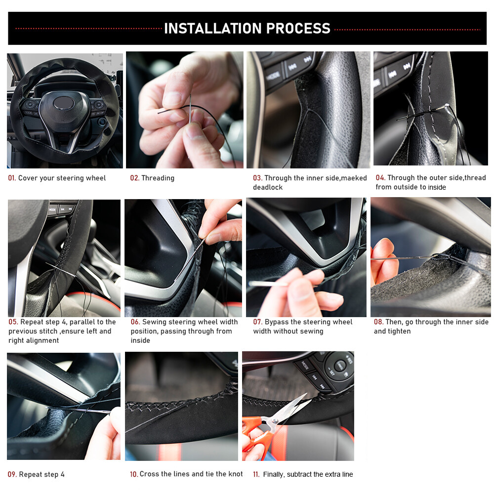 DIY Car Suede Leather Steering Wheel Cover with Needle Thread Skidproof Non-slip