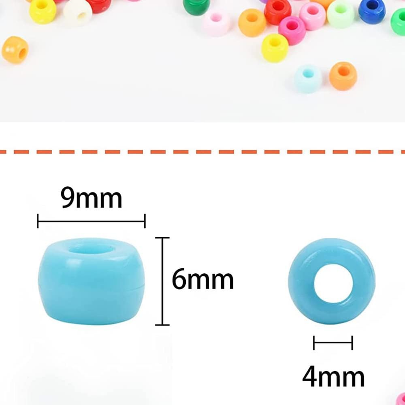 1000 Pcs 6x9 Mm Pony Beads Bulk Plastic Bracelet Beads Plastic Pony Beads for Br