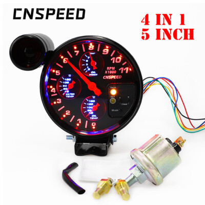 5'' Tachometer RPM Meter Water Temp Oil Temperature Oil Press Gauge w/ Warning