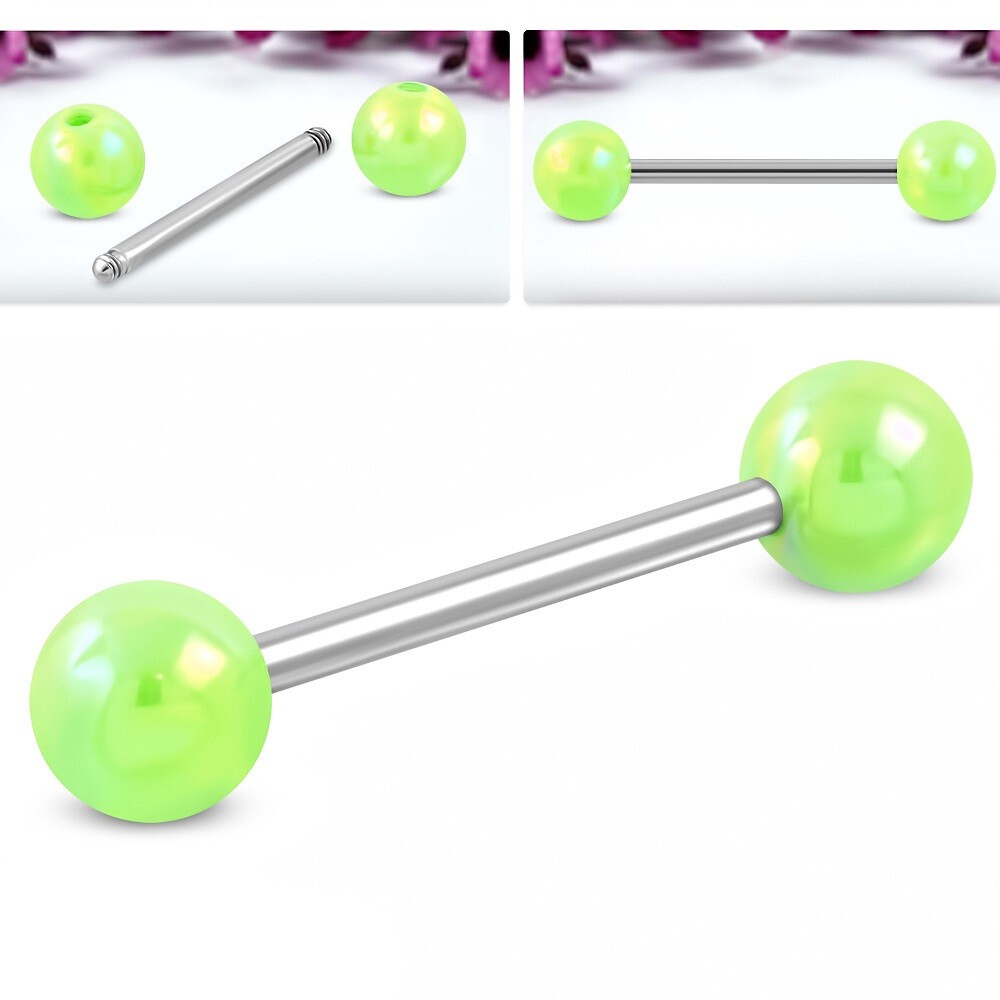 Green Metallic Pearl Colour Nipple Piercing * 14G 1.6mm 16mm Bar * UK Seller