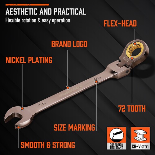 12PC Flex-Head Ratcheting Wrench Set Set with Organizer SAE Combination Spanner