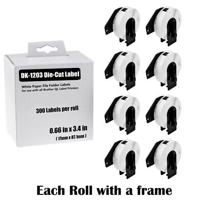 8Rolls 17mm*87mm File Folder White Thermal Paper Label DK-1203 for Brother QL