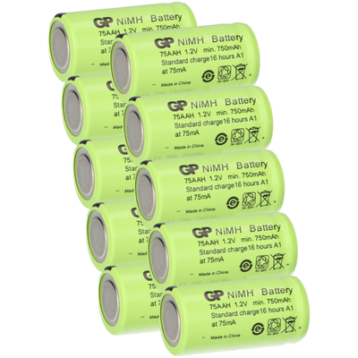 10x GP GP75AAH NiMH Akku 2/3AA 1,2V 750mAh Industriezelle