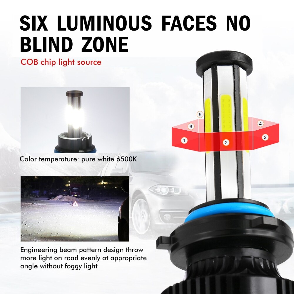 6 Sides 9005 H11 LED Headlight High Low Beam Bulbs Kit Super White Bright Lamps