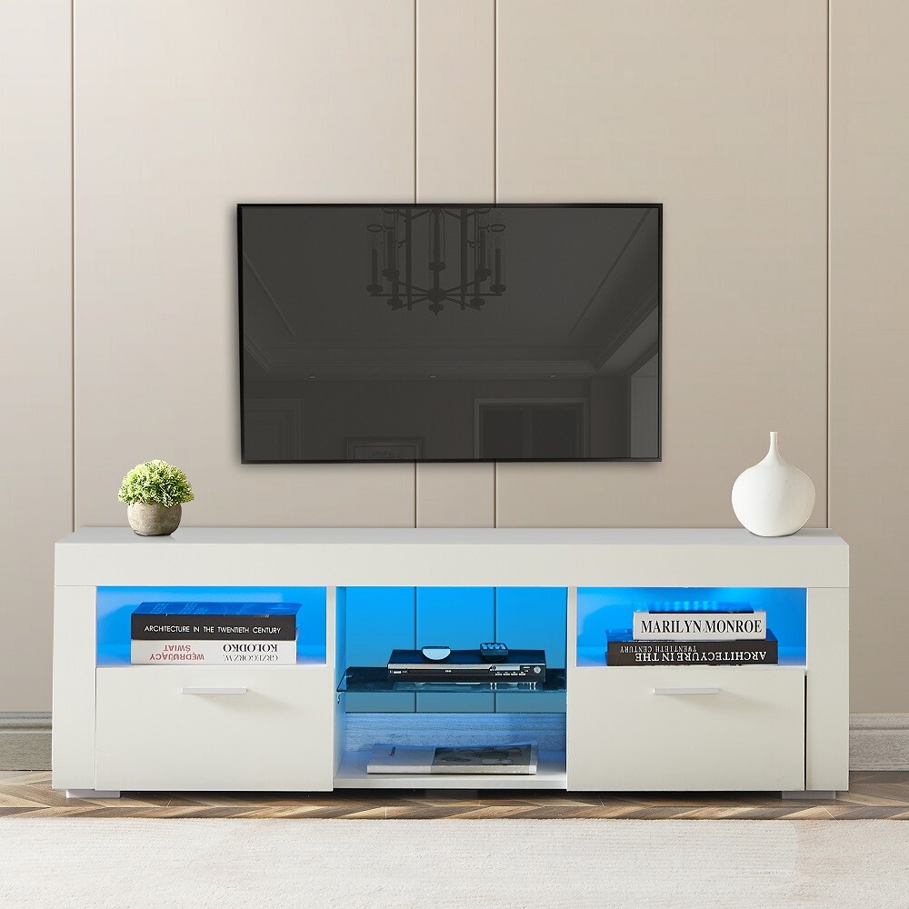 High Glossy TV Stand Media Console Cabinet LED Light Home Entertainment Center