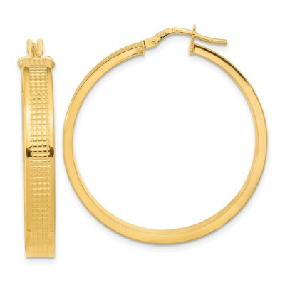 Pre-owned Skyjewelers Real 14kt Yellow Gold Polished Textured Hoop Earrings