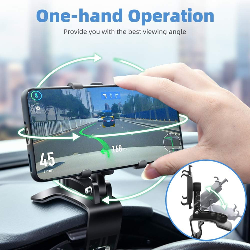 Car Phone Mount, 360 Degree Rotation Dashboard Clip Mount, Compatible with iPhon