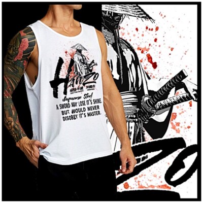 Samurai tank top bushido code Ronin with katana obedient sword singlet S-2XL