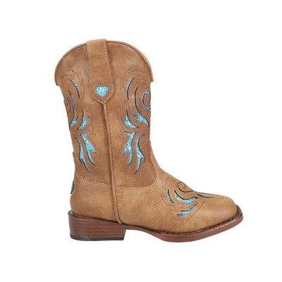 

Roper Glitter Breeze Square Toe Cowboy Youth Girls Brown Casual Boots 09-018-19, Коричневый, Roper Glitter Breeze Square Toe Cowboy Youth