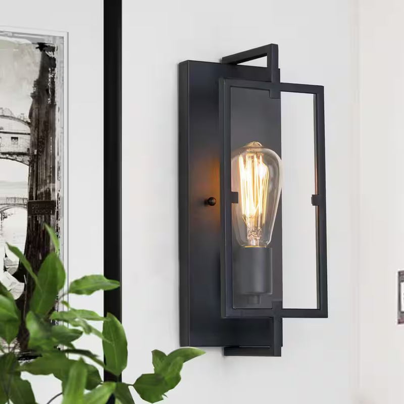 Wall Sconce Light Fixture Black Glass Wall Light E26 Edison Bulb Modern Vintage
