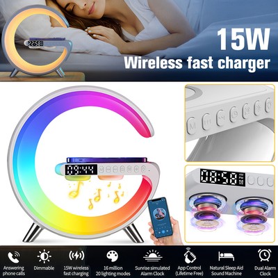 Smart LED Night Light Wireless Charger Bluetooth Speaker Alarm Clock Sleep Lamp