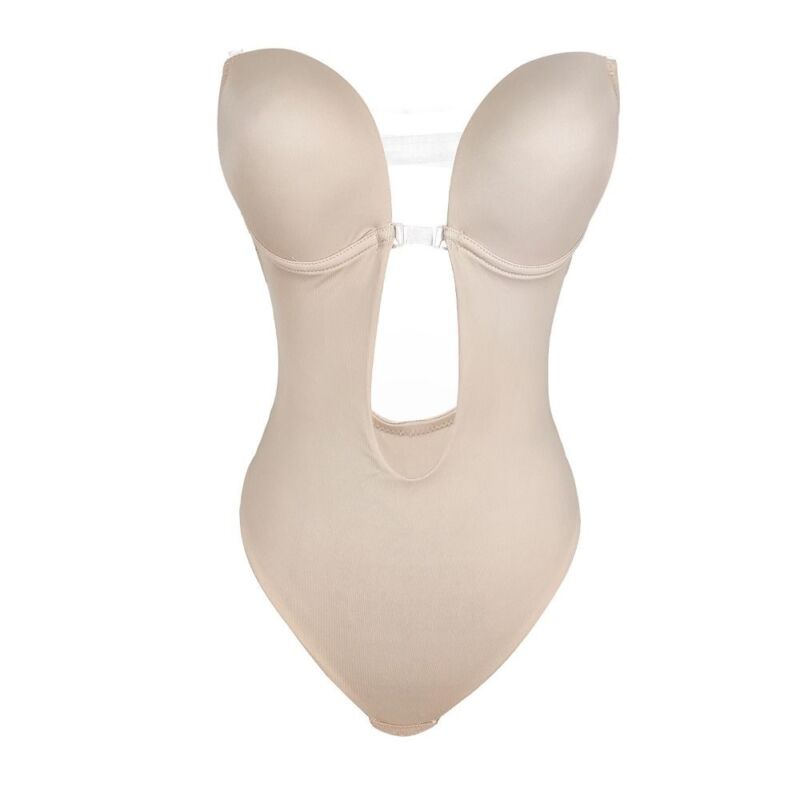 Women's Deep V Bodysuit Backless U Plunge Body Shaper Thong Shapewear Padded Bra