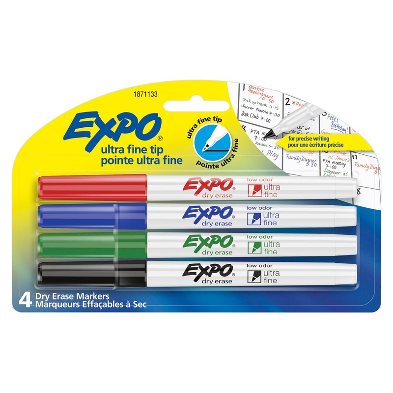 Expo Dry Erase Markers, Ultra Fine Tip, Assorted Colors, 4 C
