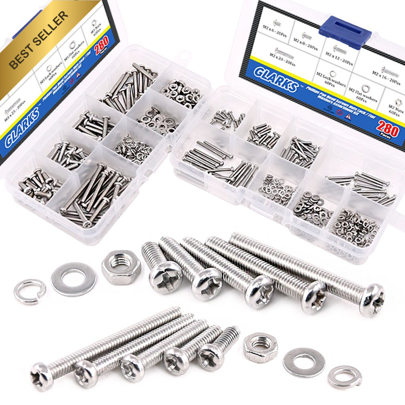 560-Pieces M2 M3 Pan Head Phillips Stainless Steel Screws Bolts Nuts Lock and Fl