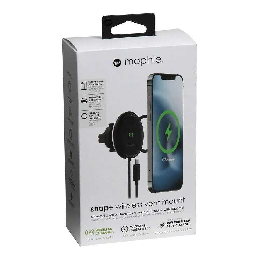Mophie Snap+ Wireless 15W Автомобильное зарядное устройство с вентиляционным отверстием для iPhone и телефонов Galaxy