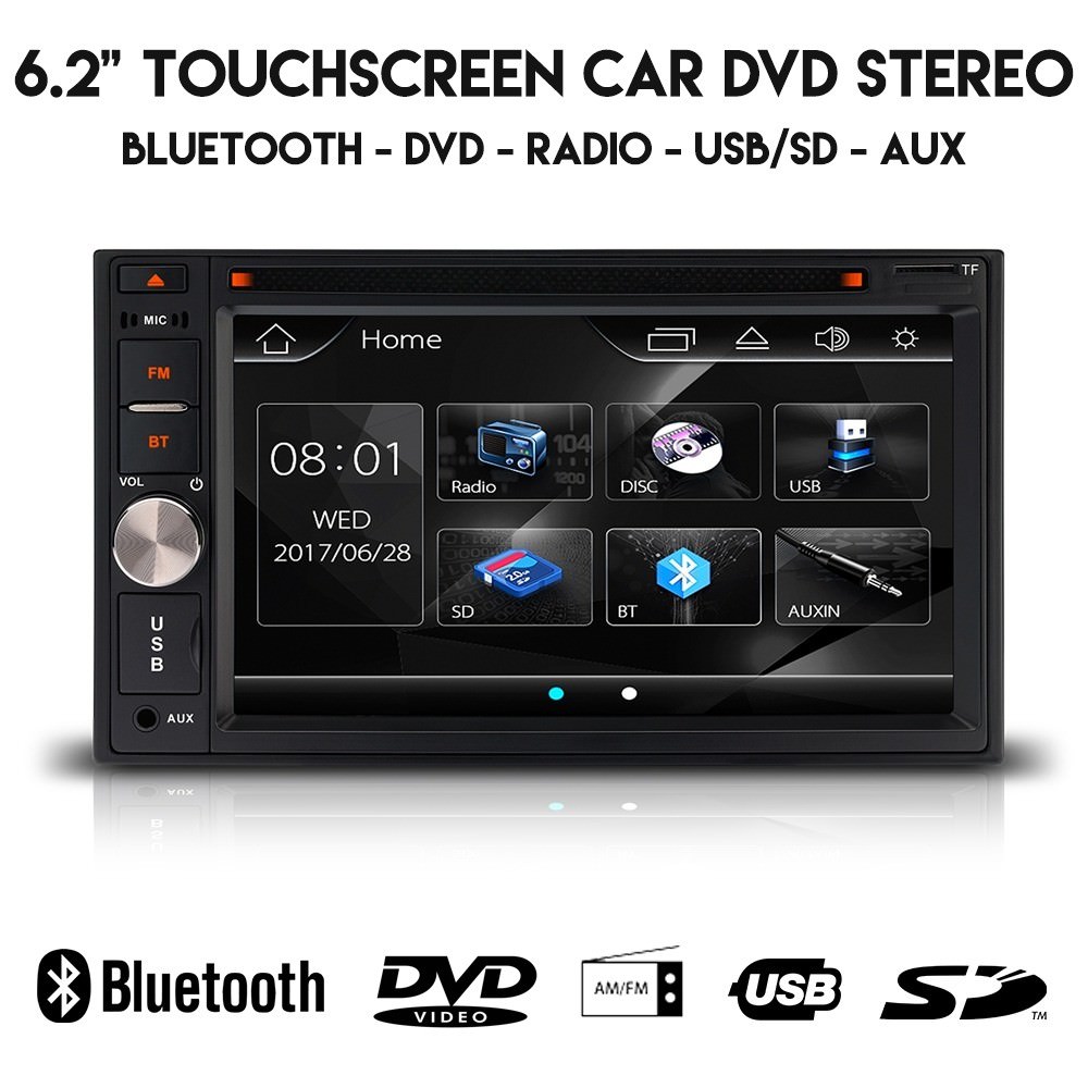 6.2 Inch HD Double Din Car Audio Stereo Bluetooth CD DVD Player USB SD