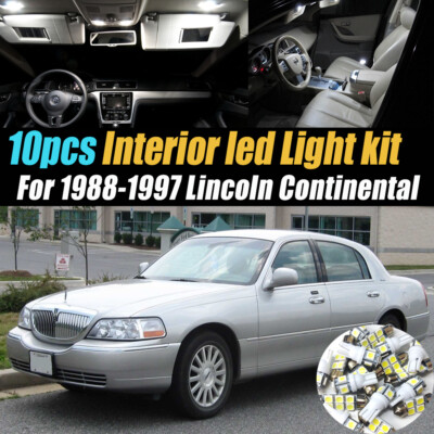 10Pc Car Interior LED White Light Bulb Kit for 1988-1997 Lincoln Continental