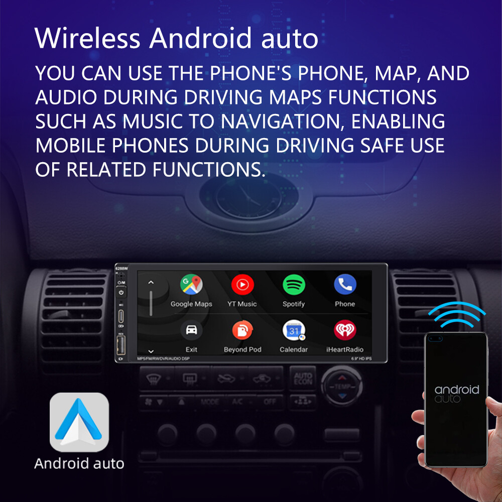 1Din 6.9" Touch Screen Car Radio Carplay Android auto Bluetooth Al Voice RDS+CAM