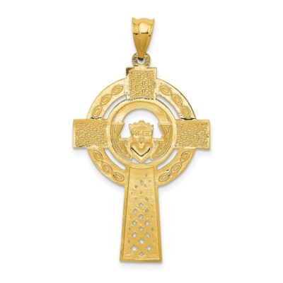 Pre-owned Superdealsforeverything Real 14kt Yellow Gold Celtic Claddagh Cross Pendant
