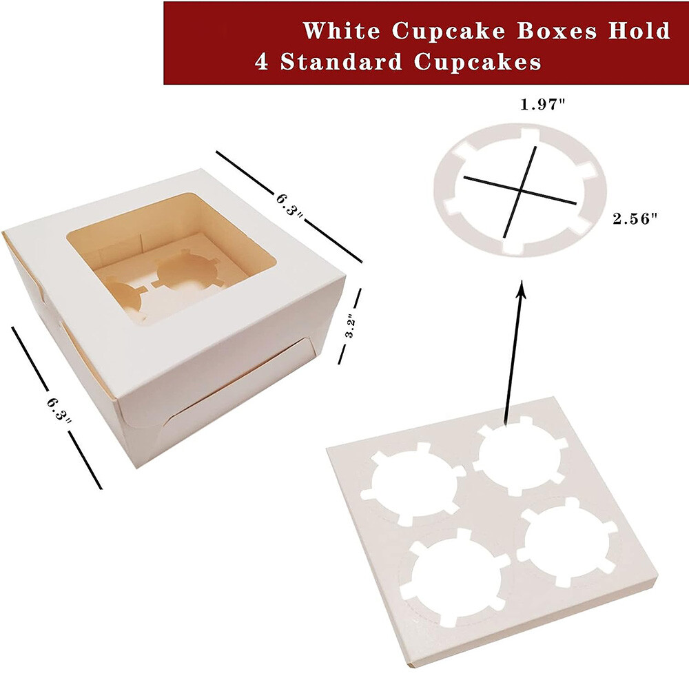 100X White Cupcake Boxes for 4 Holes 6 Holes Cup Cakes With Removable