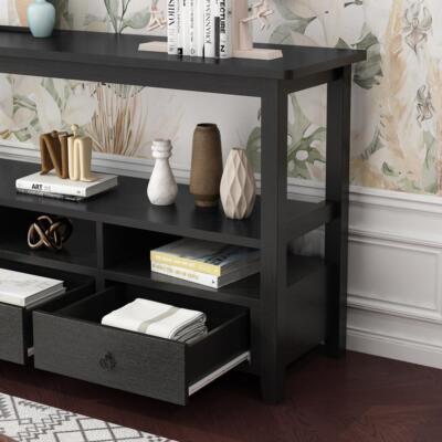 Console Table with 3 Drawers Wood Entryway Table with Storage Shelf Sofa Table