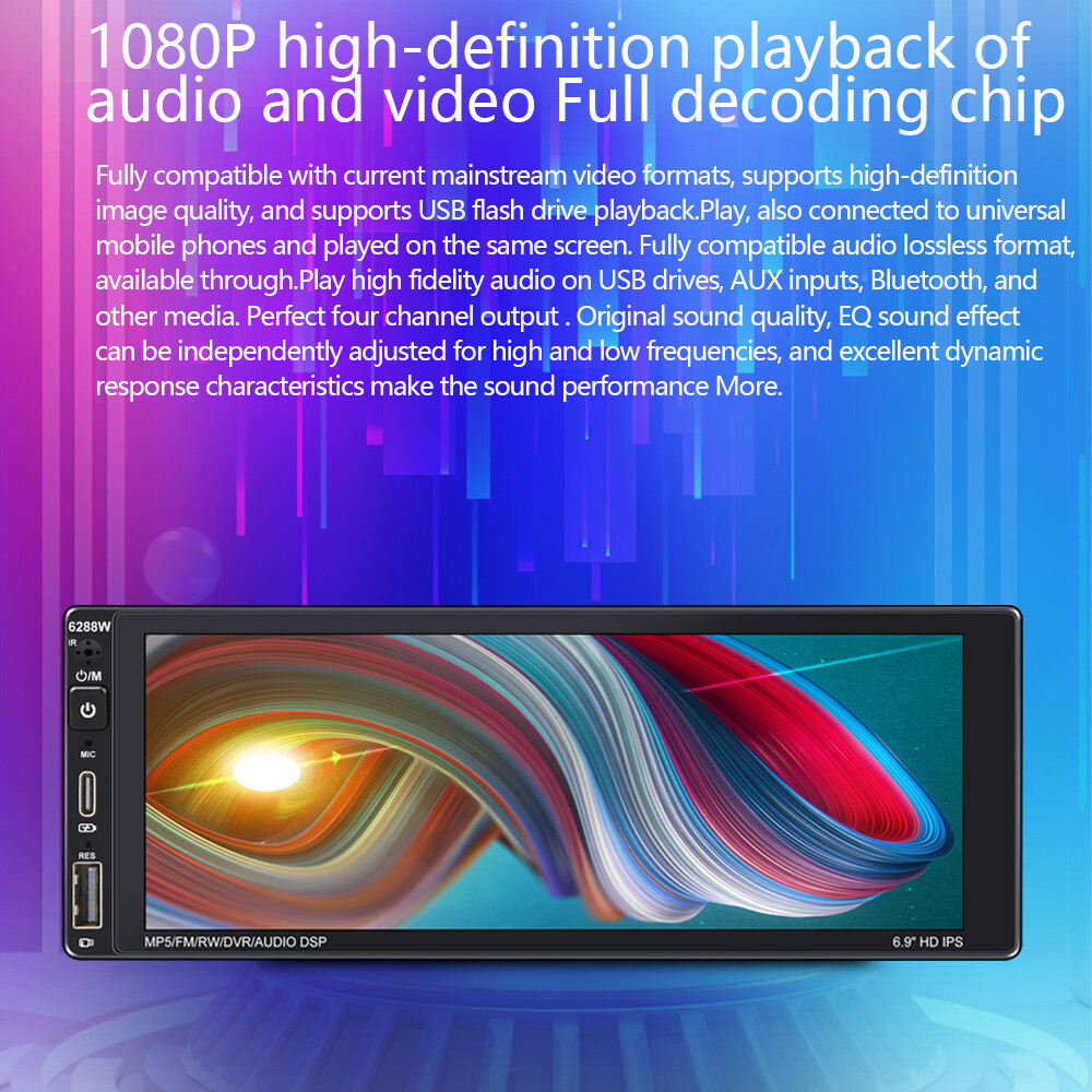 1Din 6.9" Touch Screen Car Radio Carplay Android auto Bluetooth Al Voice RDS+CAM