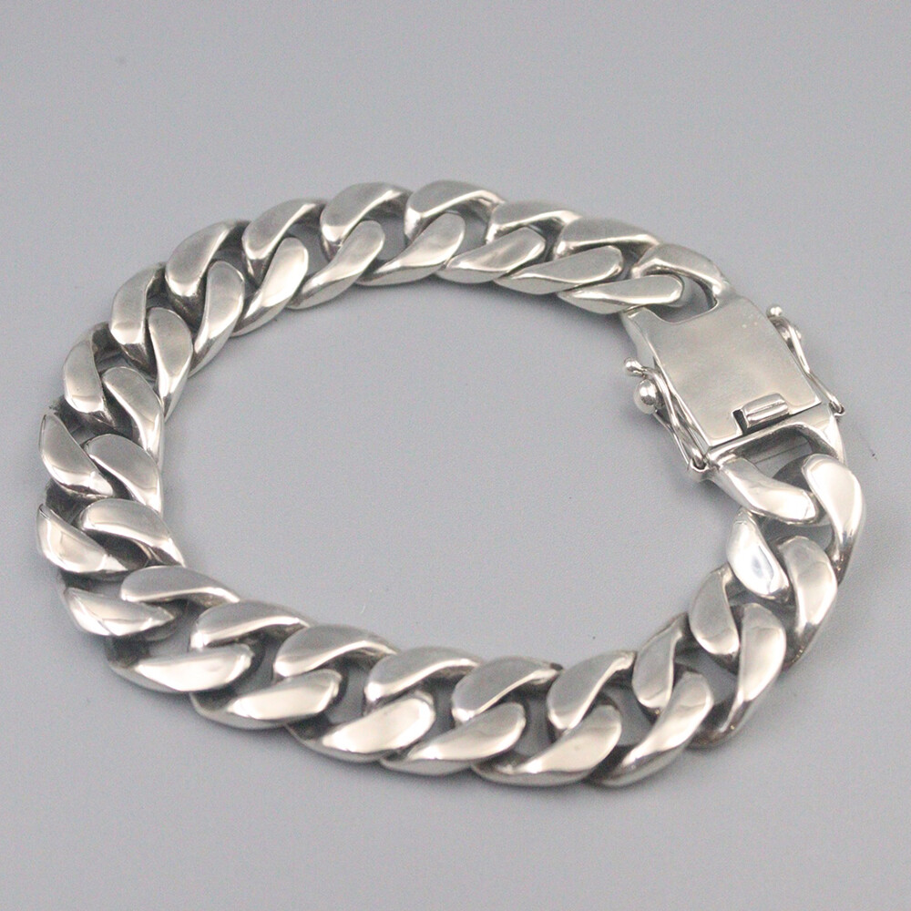 Pure S925 Sterling Silver Chain Men Women Curb Link Bracelet