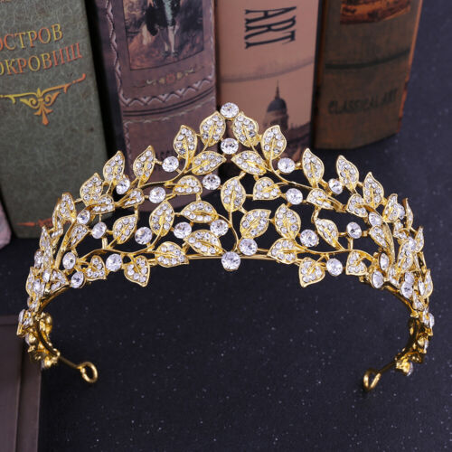 6.7cm Tall Crystal Leaves Tiara Crown Wedding Bridal Queen Pageant Prom 2 Colors