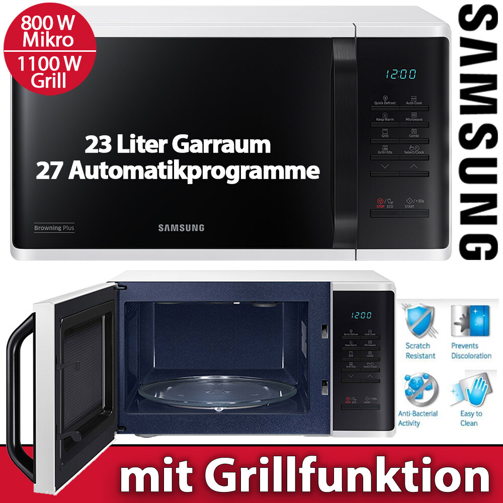 Samsung Mikrowelle 800 W Mikro Grill Kindersicherung Uhr 23 Liter weiß schwarz