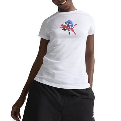 Женская белая повседневная футболка с круглым вырезом и коротким рукавом Puma Graphics Blossom Day, повседневный топ