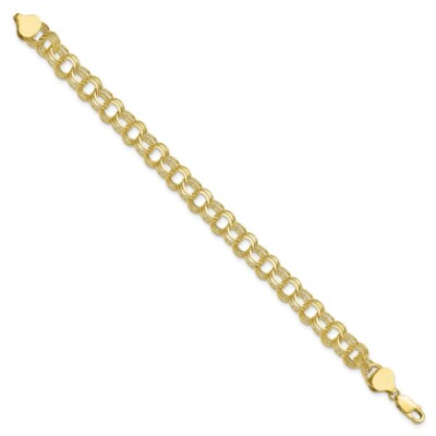 Pre-owned Skyjewelers Real 10kt Yellow Gold Triple Link Charm Chain Bracelet; 8 Inch; Lobster Clasp