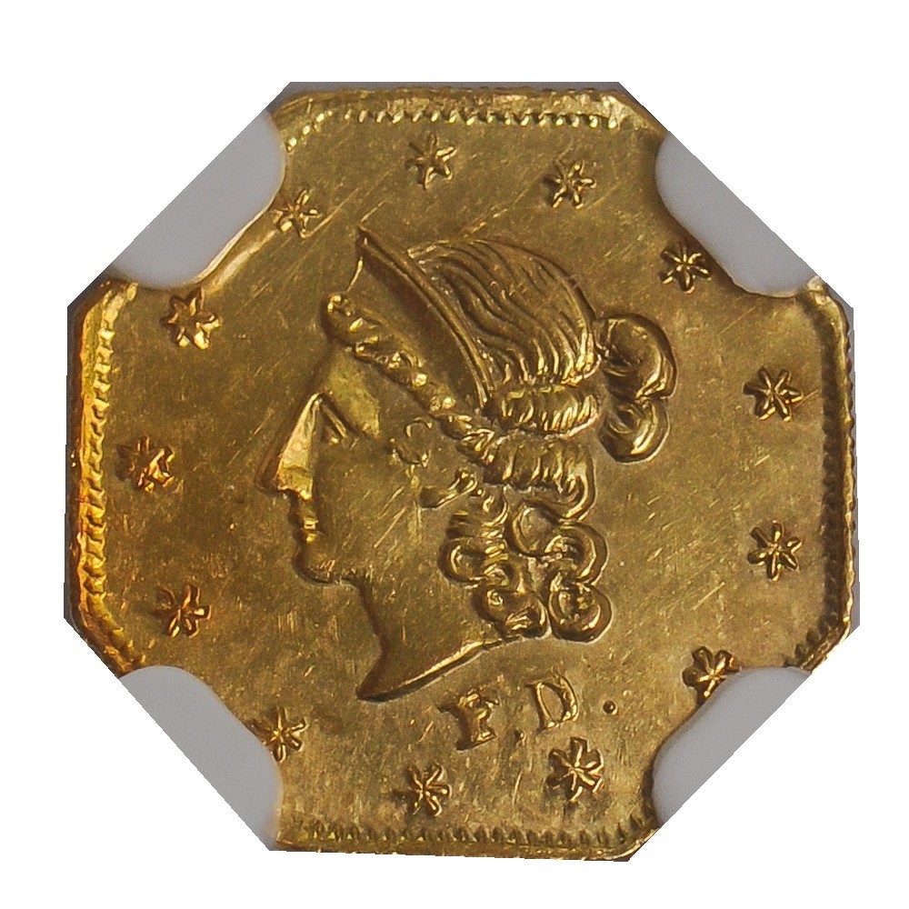 1853 California Fractional Gold Octag 50c BG-301 #938557-9 MS62 NGC