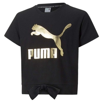 Puma Classics Bow Logo Футболка с круглым вырезом и короткими рукавами Молодежные девушки Размер L Повседневная