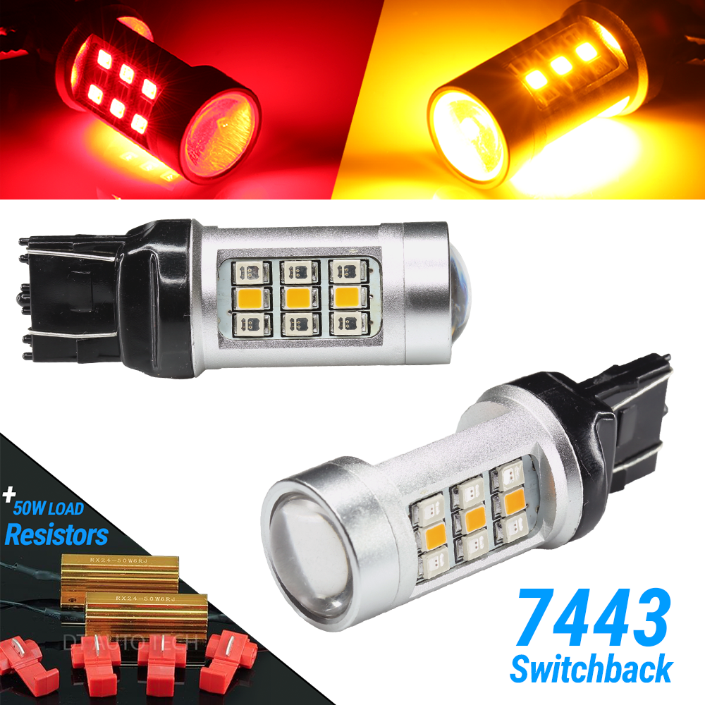 Red/Amber 7443 LED DRL Switchback Turn Signal Parking Light Bulbs