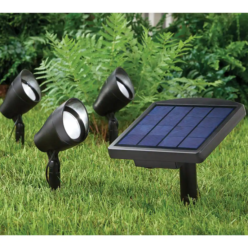 Solar Powered Spotlight with Remote Panel 3-Pack Outdoor Black LED Walkway Light