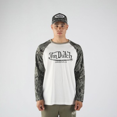 

Мужская футболка Von Dutch Originals Lane LS Lifestyle белый/зеленый камуфляж, Von Dutch Originals Lane LS Lifestyle T-Shirt