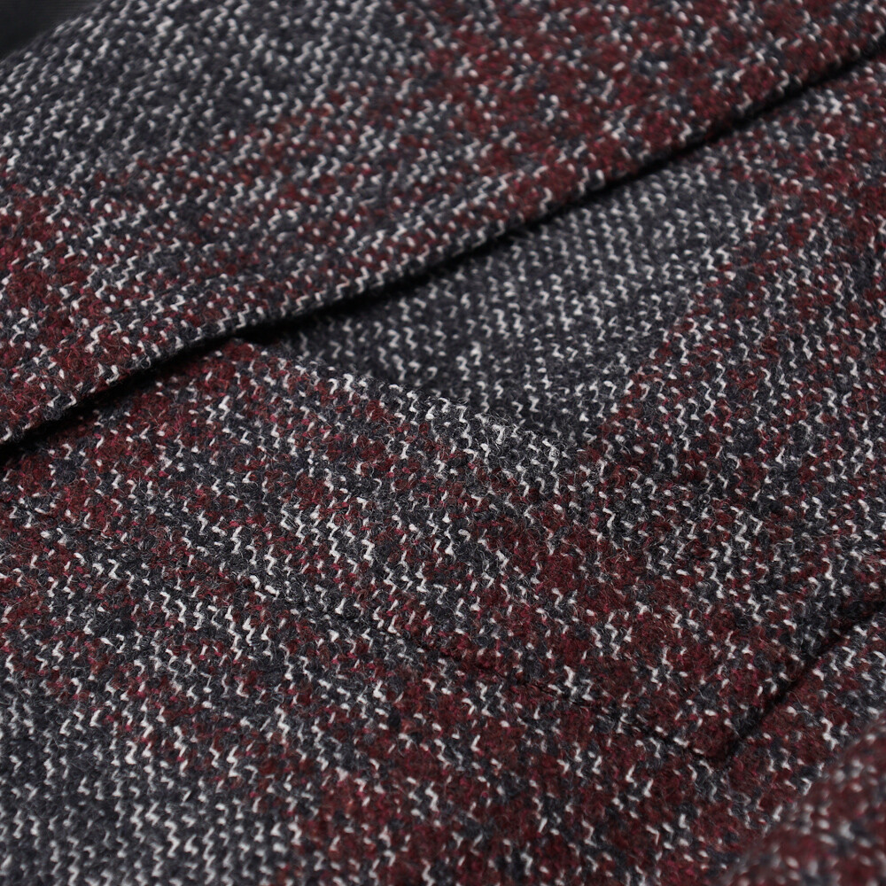 Pre-owned Isaia Napoli Gray And Burgundy Check Melange Wool Sport Coat 42r (eu 52) In Red