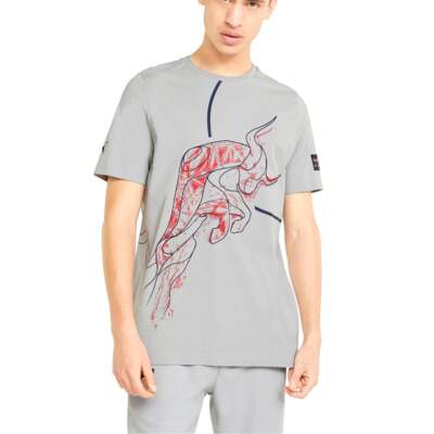 

Puma Rbr Dynamic Bull Crew Neck Футболка с коротким рукавом Мужские серые повседневные топы 53326, Grey, Puma Rbr Dynamic Bull Crew Neck Short Sleeve T-Shirt