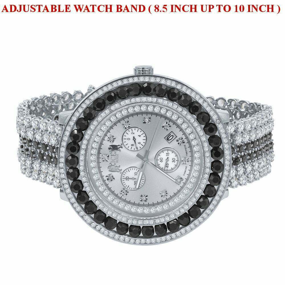 Pre-owned Ice House Big Xl 60mm Custom Watch White Gold Finish Real Diamond Dial Onyx Black Bezel