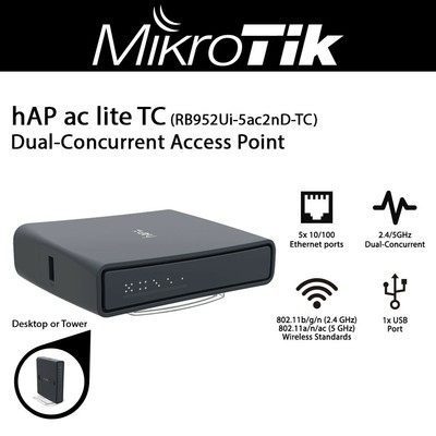Mikrotik hAP ac lite TC Dual-Concurrent AP 2.4/5GHz w/ 5 Ethernet Ports and 1x 