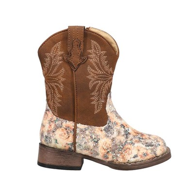 

Roper Claire Floral Glitter Square Toe Cowboy Toddler Girls Коричневый, Off White Ca, Brown;off white, Roper Claire Floral Glitter Square Toe Cowboy Toddler