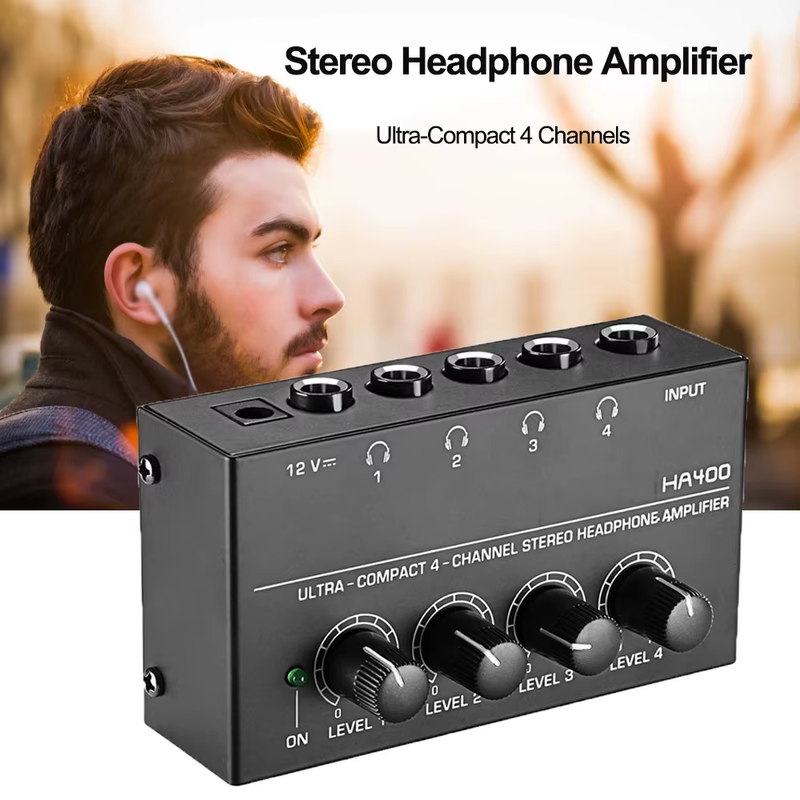 4 Channels Mini Headphone Amplifier HA400 Ultra-Compact Stereo Audio Amplifier W