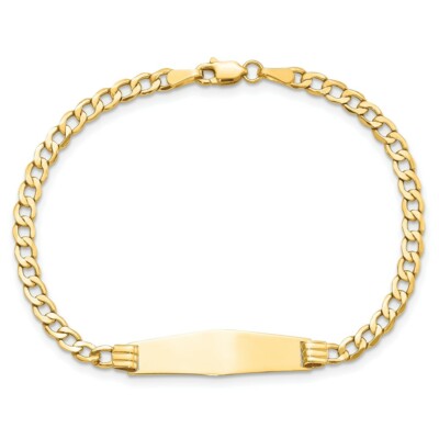 Pre-owned Skyjewelers Real 14kt Semi-solid Soft Diamond Shape Cuban Link Id Chain Bracelet In Yellow