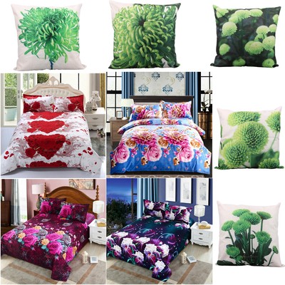 Duvet Cover 3D Flower Rose Peacock Comforter Covers W Pillowcases Sheet Set 