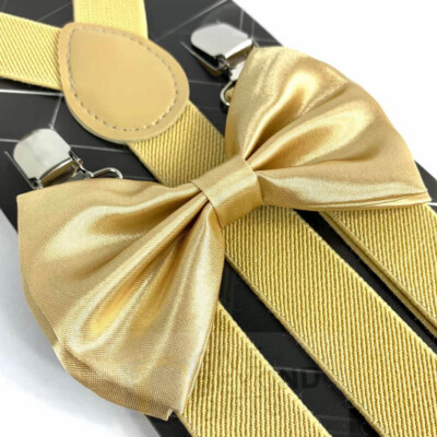 Suspender and Bow Tie Adults Men Champagne Gold Wedding Formal Wear Accessories
