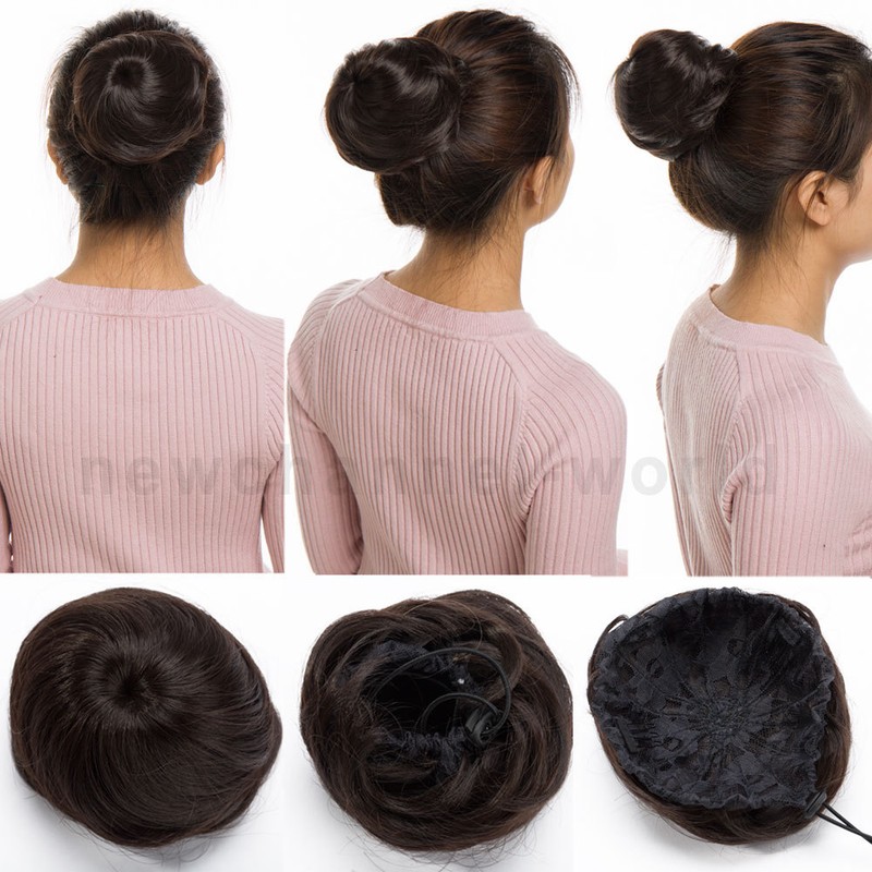 Women Natural Hairpiece Upto Chignon Fake Clip In On Hair Bun Hair